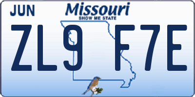 MO license plate ZL9F7E