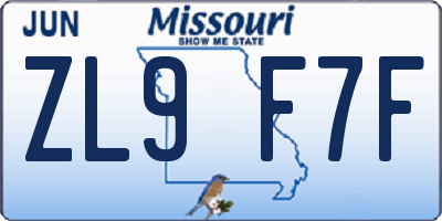 MO license plate ZL9F7F