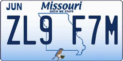 MO license plate ZL9F7M