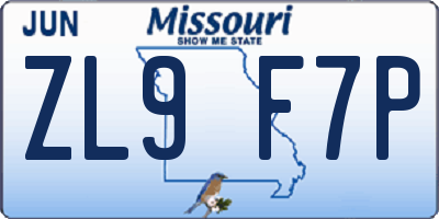 MO license plate ZL9F7P