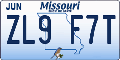 MO license plate ZL9F7T