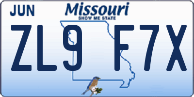 MO license plate ZL9F7X