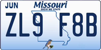 MO license plate ZL9F8B