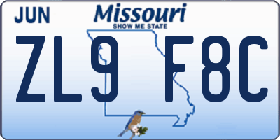 MO license plate ZL9F8C