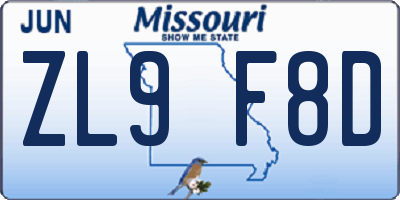 MO license plate ZL9F8D