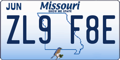 MO license plate ZL9F8E