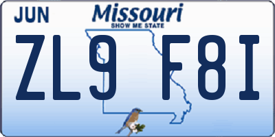 MO license plate ZL9F8I