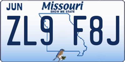 MO license plate ZL9F8J
