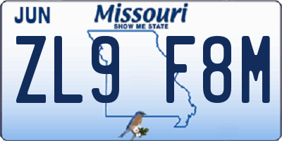 MO license plate ZL9F8M