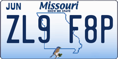 MO license plate ZL9F8P