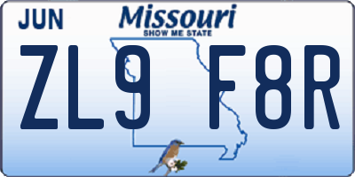 MO license plate ZL9F8R