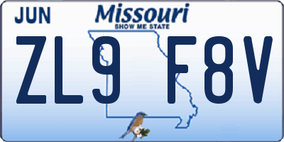 MO license plate ZL9F8V