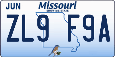 MO license plate ZL9F9A