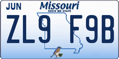 MO license plate ZL9F9B