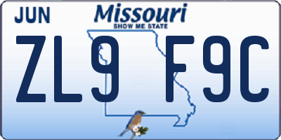 MO license plate ZL9F9C