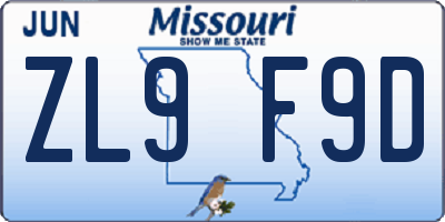 MO license plate ZL9F9D