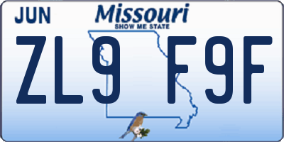 MO license plate ZL9F9F