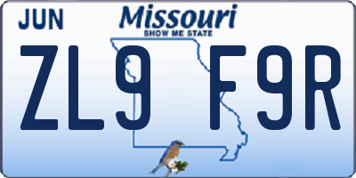 MO license plate ZL9F9R
