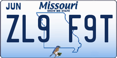 MO license plate ZL9F9T