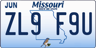 MO license plate ZL9F9U