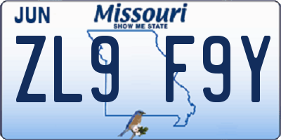 MO license plate ZL9F9Y