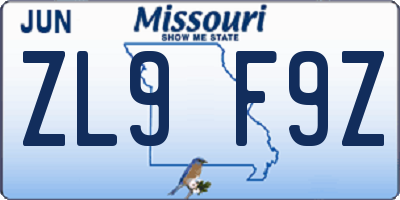 MO license plate ZL9F9Z
