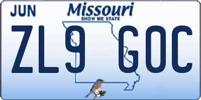 MO license plate ZL9G0C