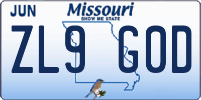 MO license plate ZL9G0D
