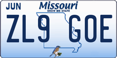 MO license plate ZL9G0E