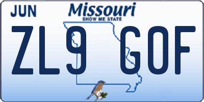 MO license plate ZL9G0F