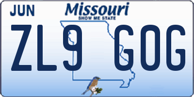 MO license plate ZL9G0G