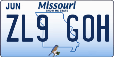 MO license plate ZL9G0H