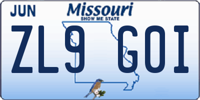 MO license plate ZL9G0I
