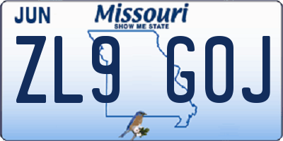 MO license plate ZL9G0J