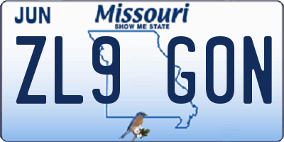MO license plate ZL9G0N