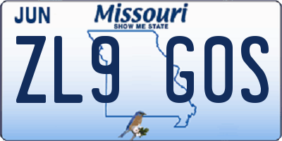 MO license plate ZL9G0S