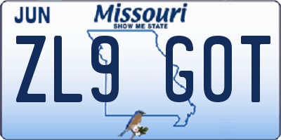 MO license plate ZL9G0T