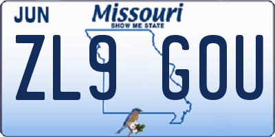 MO license plate ZL9G0U