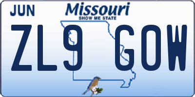 MO license plate ZL9G0W