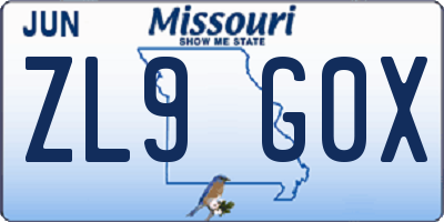MO license plate ZL9G0X