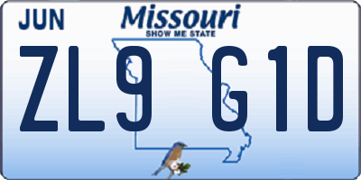 MO license plate ZL9G1D