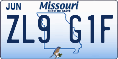 MO license plate ZL9G1F