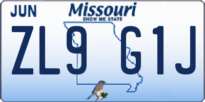 MO license plate ZL9G1J