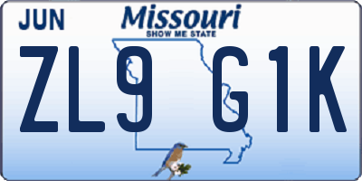 MO license plate ZL9G1K