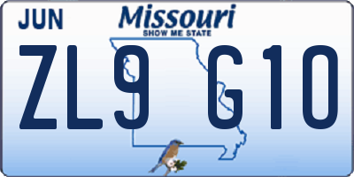 MO license plate ZL9G1O