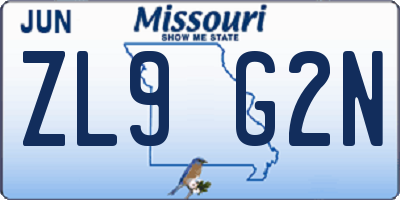 MO license plate ZL9G2N