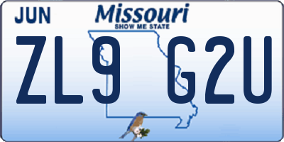 MO license plate ZL9G2U