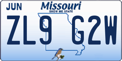 MO license plate ZL9G2W