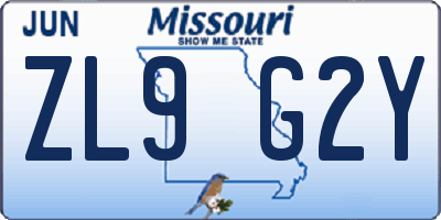 MO license plate ZL9G2Y