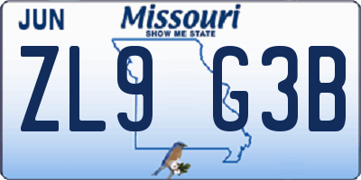MO license plate ZL9G3B